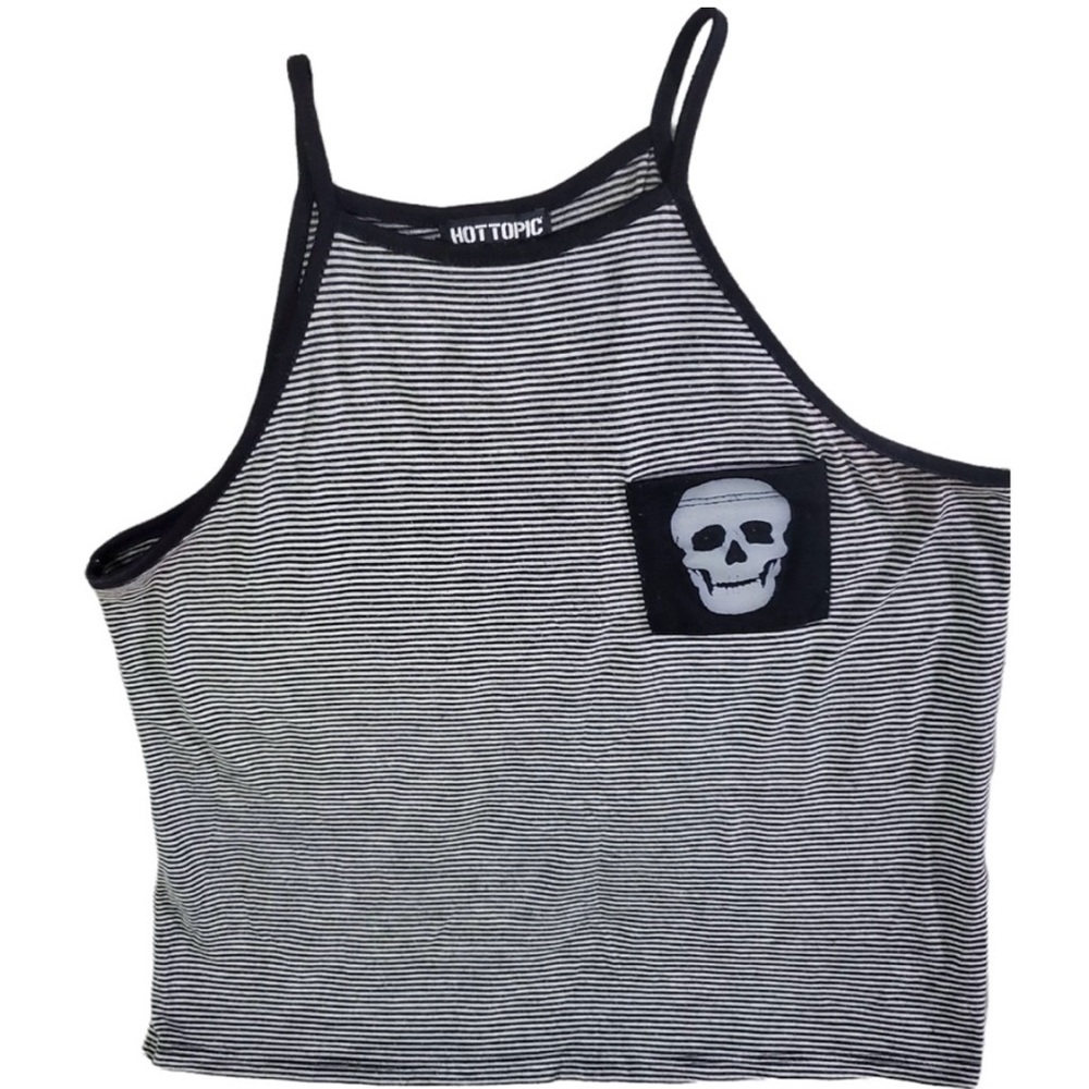 Hot Topic Black and White Striped Skull Tank Top-Women’s Size Medium